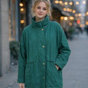 Vintage 80’s Northern Climate size M, Long Forest green coat with zipper